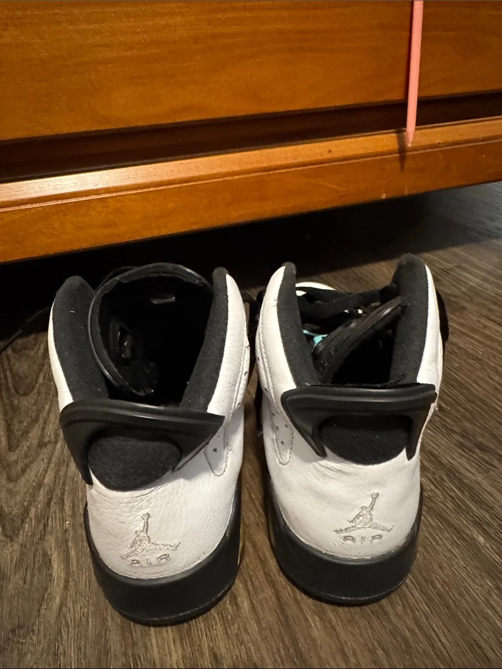 Jordan White Leather Basketball Sneakers with Black Laces and Teal Jumpman